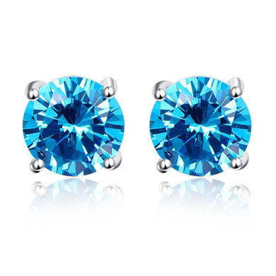 BONLAVIE Luxury Topaz Earrings Wholesale 925 Sterling Silver Stud Earrings Round 5.9ct Blue Topaz Stud Earring for Women Wedding