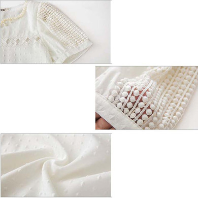 blusas S~XXL Camisas Blusas Femininas  Women Tropical Blusa Lace Short Sleeve Shirt V Neck Doll Chiffon Tops Women Blouses A727
