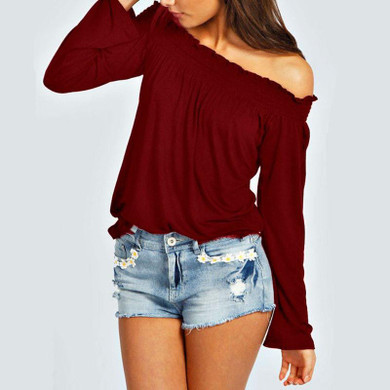 Blusas Femininas New 2018 Spring Autumn Sexy Womens Blouses Ladies Solid Shirred Off Shoulder Tops Casual Blouse Shirts