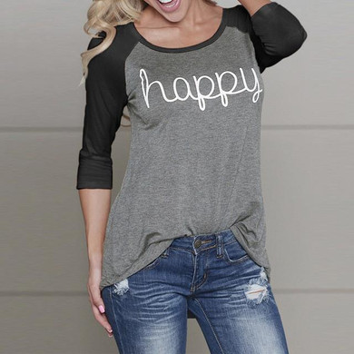 Blusas Femininas Autumn 2016 Women Blouses O Neck Long Sleeve Casual Letter Print Patchwork Tees Tops Plus Size Shirts