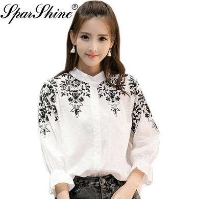 Blusas Embroidery Blouse Shirt Women tops Camisas Femininas White Black Embroidered 2017 5XL Cotton Linen plus size clothing