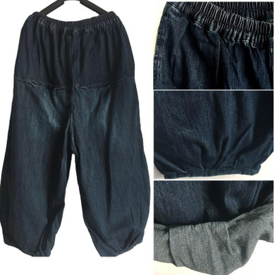 Blue Cotton Elastic Waist Denim Wide Legged Pants Women Harem Pants Loose Casual Vintage Jeans Pants Brand Design Trousers