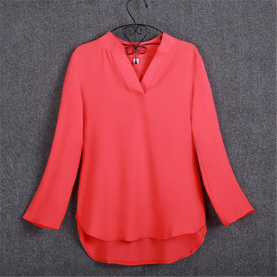 Blouses Women's Fashion Novelties European Style Solid Elegant V Neck Chiffon Blouses Long Sleeve Women's Shirt 2017 Summer Tops