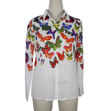 Blouses Women white fashion Butterfly Chiffon blouse body Tops Long Sleeve Shirt Casual blusa feminino Comfortable A5