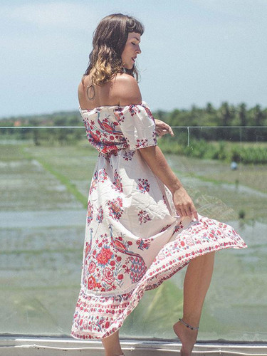 Pretty Floral Off-the-shoulder Bohemia Maxi Dress