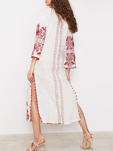 Pretty Embroidery V-Neck Split-side Maxi Dress