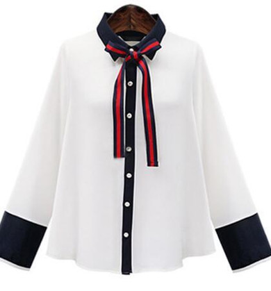 Preppy Style Bow Women Shirt Blouse Chiffon 2017 New Women's Blouses Shirt Long Sleeve Elegant Solid Color White Shirt Top