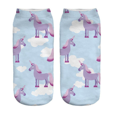 2017 New Hot Women Hosiery 3D Print Licorne Socks Aqua Unicorn Meias Causal Low Cut Ankle Sock Calcetines Festival Gift