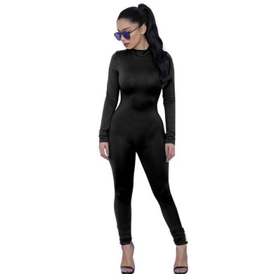 2017 New Hot Casual Women One Piece Jumpsuits Long Sleeve turtleneck Bodycon Back Zipper Long Pants Sexy Outfits Grey Rompers