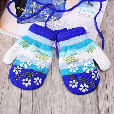 M MISM High Quality Thicken Children Winter Warm Snow Flower Lanyard Gloves Soft Wrist Gloves Mittens for Christmas Gift