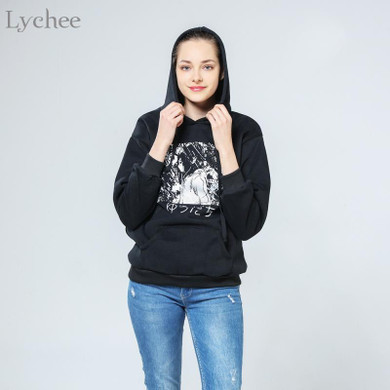 Lychee Harajuku Gothic Punk Women Sweatshirt Japanese Anime Manga Print Hoodies Casual Loose Long Sleeve Tracksuit