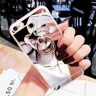 Luxury Soft Mirror With 360 Metal Bear Ring Case Cover For iPhone X 8 Plus 7 Plus 6 6S Plus For iPhone 5 5S SE 4 4s Case Cover