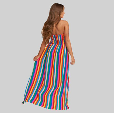 Maternity Sleeveless Slash Neck Color Stripe Dress Maternity Sleeveless Slash Neck Color Stripe Dress