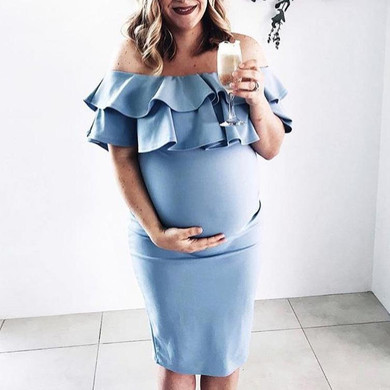Maternity Ruffles Off Shoulder Bodycon Dress Maternity Ruffles Off Shoulder Bodycon Dress