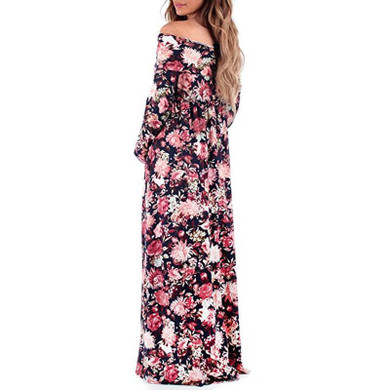 Maternity Off Shoulder Floral Print Full Length Dress