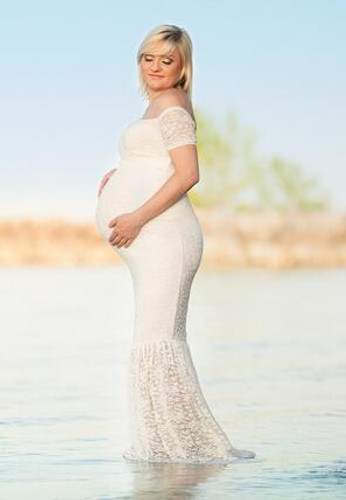Maternity Dress White Maternity Photography Props Lace Dress Elegant Fancy Pregnancy Photo Shoot Pregnant Women Trailing Dress