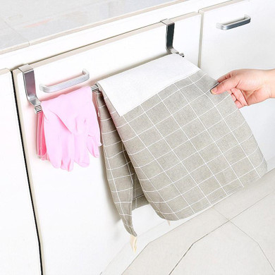 Stainless Steel Towel Bar Holder Kitchen Cabinet Cupboard Door Hanging Rack Storage Hook Accessories
