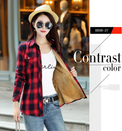 SPARSHINE Women's Plaid Shirt 20 Colors Flannel Thick Warm Female Long Sleeve Tops M-XXL Winter Check Blouse Blusas Femininas