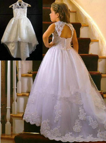 2017 New Flower Girl Dresses with Train Keyhole Back Wedding Party Communion Pageant Dress for Little Girls Kids/Children Dress