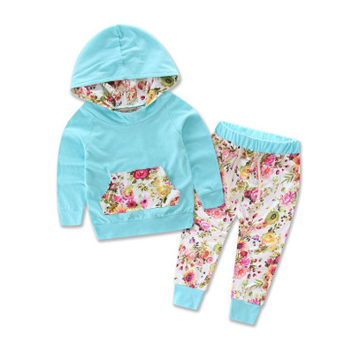 2017 New Floral Baby Girls Clothes 0-24M Newborn Bebek Long Sleeve Hooded Sweatshirt Pants 2pcs Outfits Infant Kids Clothing Set