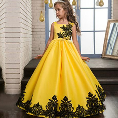 2017 New First Communion Dresses For Girls Pageant Birthday Dress Yellow Ball Gown Flower Girl Dress Custom Made Vestidos Longo
