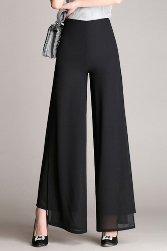 2017 New Fashion Women's Summer High Waist Double Layer Chiffon Wide Leg Pants Casual Trousers Flares Skirt Pants Dance Pants