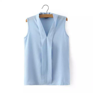 2017 New Fashion Women's Colourful V Neck Summer Chiffon Blouses Sleeveless Shirts Casual Top