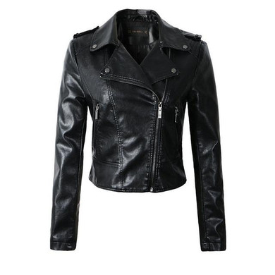 2017 New Fashion Women Motorcycle PU Leather Jackets Female Autumn Short Epaulet Zippers Coat Black Pink S-XXL Outwear