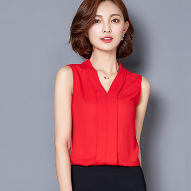 2017 New Fashion Women Chiffon Blouses Ladies Tops Female Sleeveless Shirt Blusas Femininas White,Black,Red,Pink S-2XL Plus Size