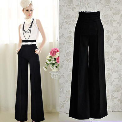 2017 New Fashion Women Casual Flare Wide Leg Long Pants High Waist Loose Pants Palazzo Trousers Female Autumn Summer Pants Black