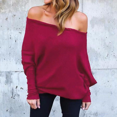 Autumn 2018 Women Blouses Sexy Off Shoulder Shirts Batwing Long Sleeve Slash Neck Blusas Casual Solid Tops Plus Size S-5XL