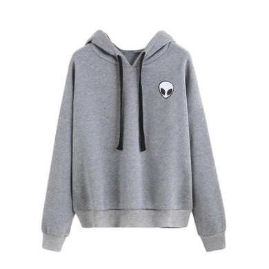 Autumn 2017 Black Women Hoodies Harajuku Alien Print Casual Sweatshirt Long Sleeve Pullover Black Hoodie Tumblr Felpe Donna