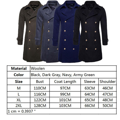 AOMU 2017 New Winter Men Wool Blend Trench Coat Double Breasted Long Trench Overcoat High Quality Men Coats Fashion Trench
