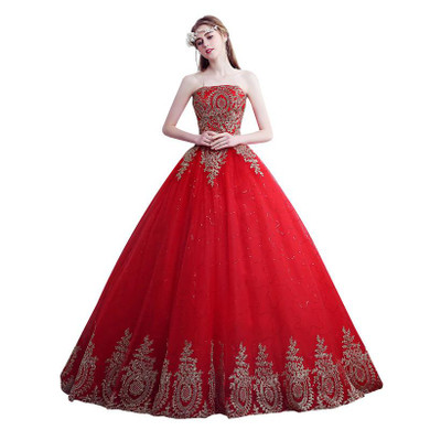 AnXin SH red lace princess court wedding Dress red flower lace wedding Dress princess flower red wedding dress 7 SW