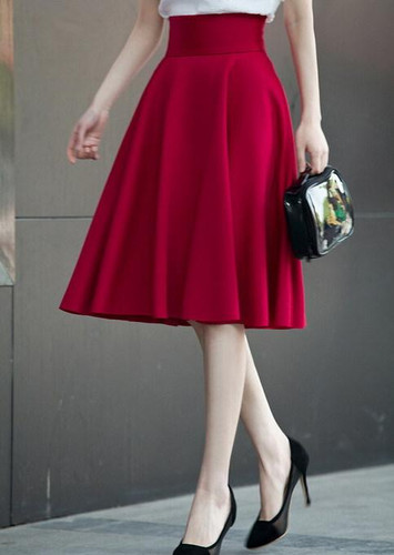 High Waist Pleat Elegant Skirt Green Black White Knee-Length Flared Skirts Fashion Women Faldas Saia 5XL Plus Size Ladies Jupe