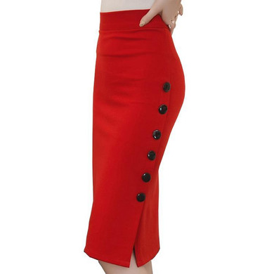 High Waist Pencil Skirt 5XL Plus Size Tight Bodycon Fashion Women Midi Skirt Red Black Sexy Open Slit Button Slim Pencil Skirt