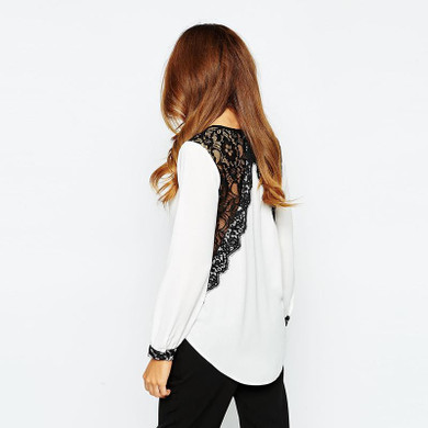 HDY Haoduoyi New Blouse Women Fashion Casual Tops Lace Patchwork Chiffon Blouse Shirt Long Sleeve Shirt Office Lady Blouse