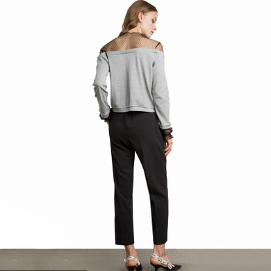 HDY Haoduoyi Fashion Women Sexy Sweet Sweatshirts Mesh Semi Sheer Patchwork Long Sleeve Female Lace Hoodies Casual Lady Pullover