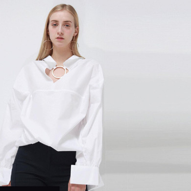 HDY Haoduoyi 2017 Fashion Shirt Women Casual Loose Full Sleeve Sequined Hollow Out Tops Brief Solid White Split Summer Blouse