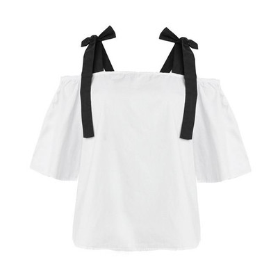 HDY Haoduoyi 2017 Fashion Bow Shirt Women Casual Solid White Off-Shoulder Lady Tops Summer Slash Neck Half Sleeve Cute Blouse