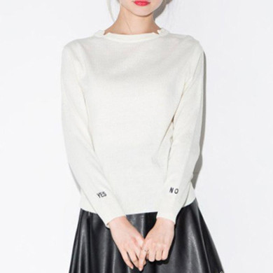 HDY Haoduoyi 2017 Apparel Autumn Preppy Women Pullovers White Casual Slim Basic Female Sweater Letter Print Chic Female Sweaters