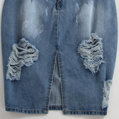 Kostlich Plus Size Jeans Skirt 2017 Sexy Women High Waist Jean Skirt Back Split Ripped Jeans Skirts Womens Bodycon Denim Skirts