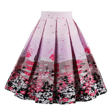 Kostlich 18 Style Retro Print Flower Summer Skirts Womens 2018 High Waist Vintage Skirt Elegant A-Line Midi Women Skirt S-XXL