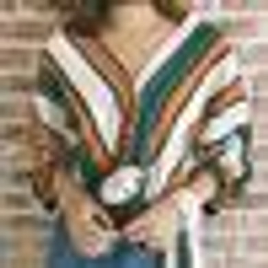 LDZHPS 2018 summer new fashion women's loose shirts casual V-neck striped print bat sleeve blouse Ladies 3/4 sleeve Button tops