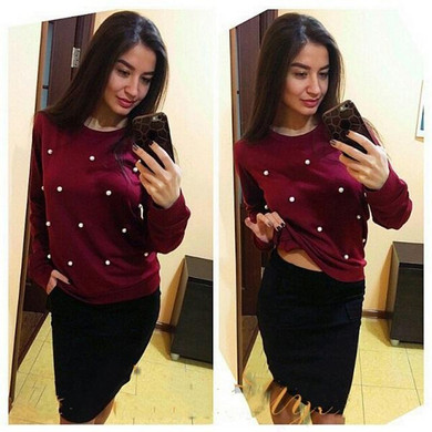 LDZHPS 2017 New Ladies Autumn Long sleeve Pullover Casual Women O-neck Beaded Sweatshirt Fashion Truien Dames Hoodies
