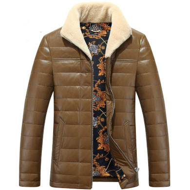 Duck Down Jackets Mens PU Leather Coats Winter Down Parkas Fur Collar Warm Outwear Overcoat Waterproof Snow Clothes 5XL 2017