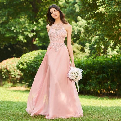 Dressv Pink Long Bridesmaid Dress Halter Sleeveless A Line Appliques Sashes Backless Custom Wedding Party Dress Bridesmaid Dress Dressv Pink Long Bridesmaid Dress Halter Sleeveless A Line Appliques Sashes Backless Custom Wedding Party Dress Bridesmaid Dress