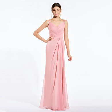 Dressv Pink Long Bridesmaid Dress Spaghetti Straps Sleeveless Sheath Pleats Custom Elegant Wedding Party Dress Bridesmaid Dress