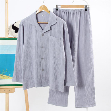 2017 100% cotton crepe Mens pajamas sets Spring Simple long-sleeve sleepwear for male pijamas para homens hombre pyjamas mens