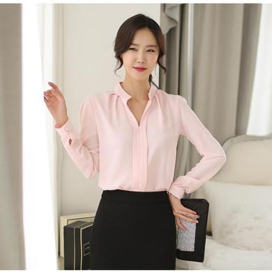 2016 Womens Long Sleeve White Chiffon Blouse Shirt Ladies Green Pink White Elegant Sexy V-Neck Blouses Female Office Plus Size